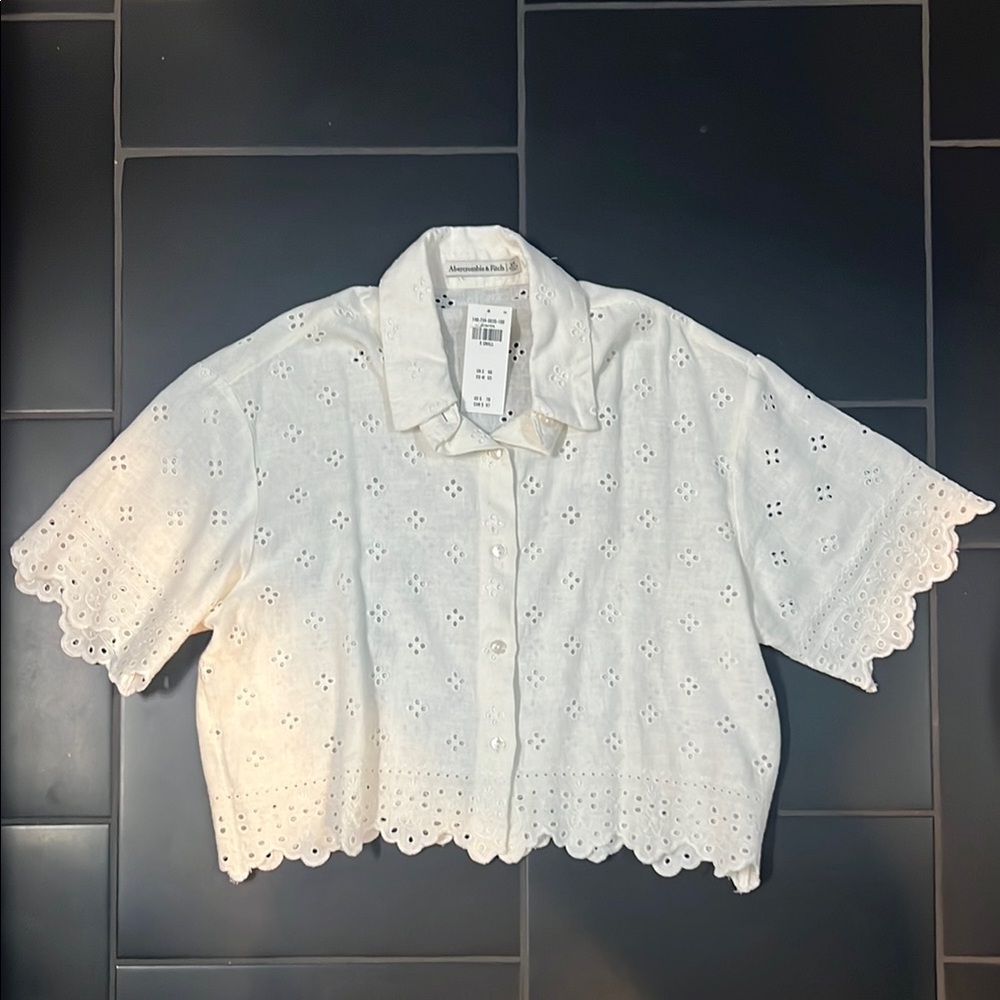 White Eyelet Button-Up Top